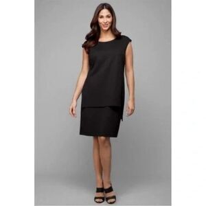 LAFAYETTE 148 Layered Shift Dress Black Petite Small Cap Sleeve Knee Minimalist